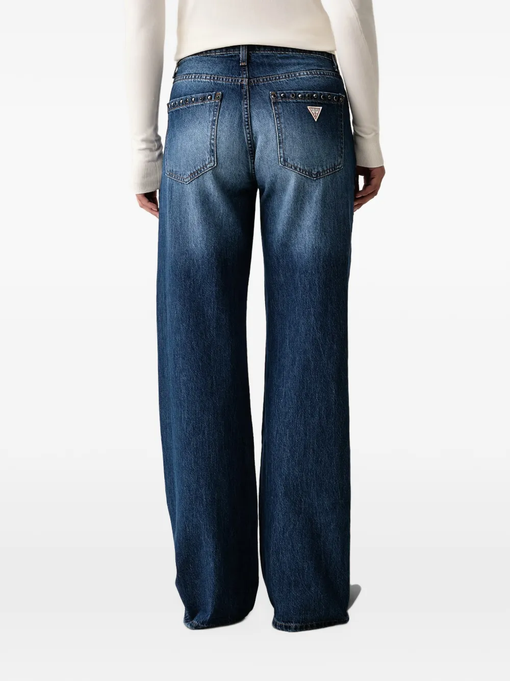 GUESS USA Jeans met wijde pijpen en logo-plakkaat verfraaid met studs Blauw