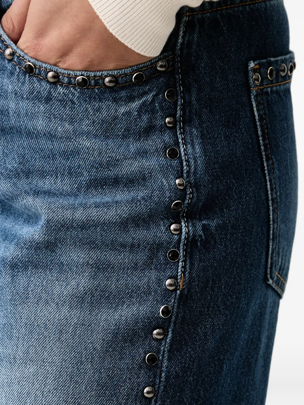 GUESS USA Jeans met wijde pijpen en logo-plakkaat verfraaid met studs Blauw