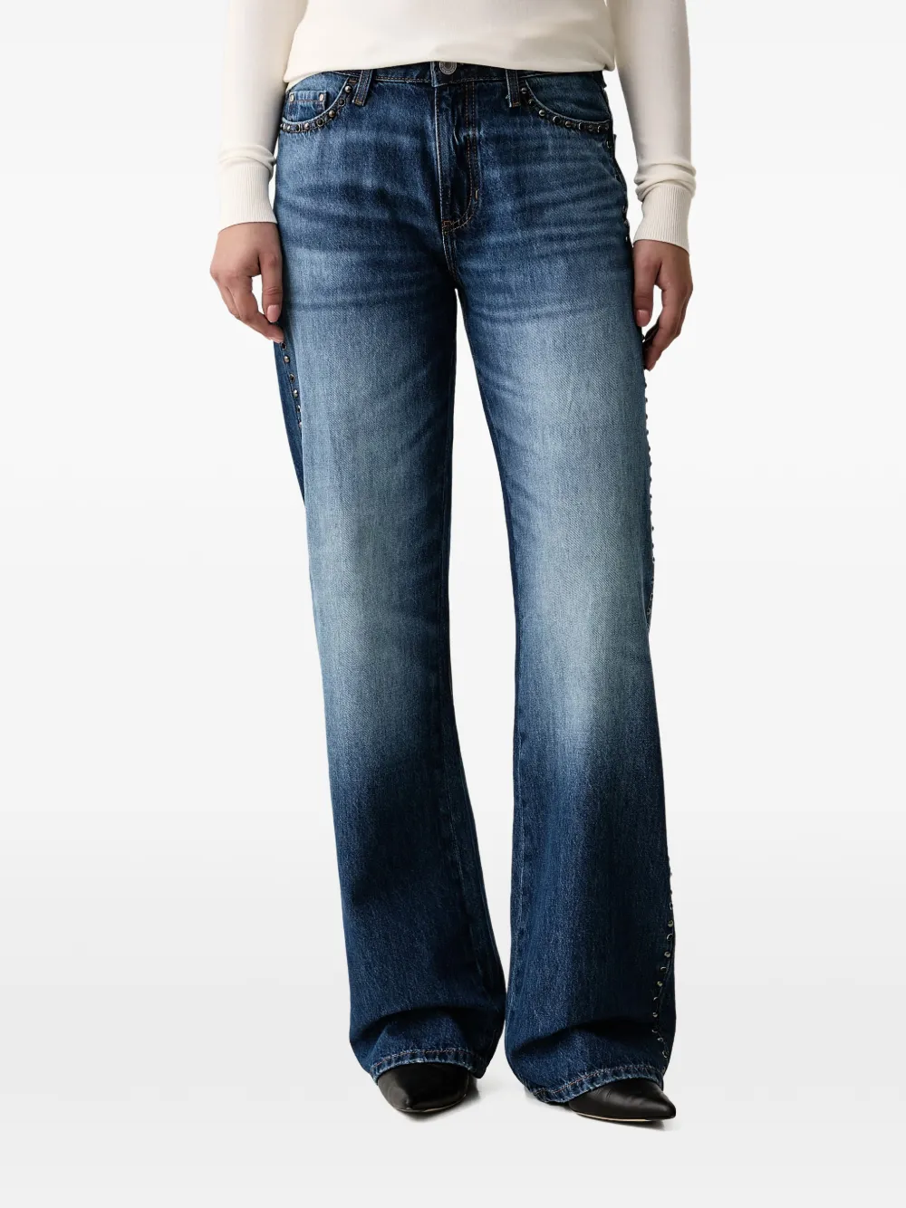 GUESS USA stud-embellished logo-plaque wide-leg jeans - Blu
