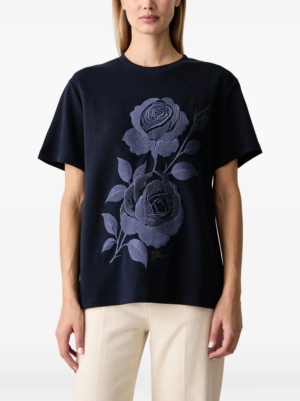 GUESS USA rose-embroidered T-shirt - Blau