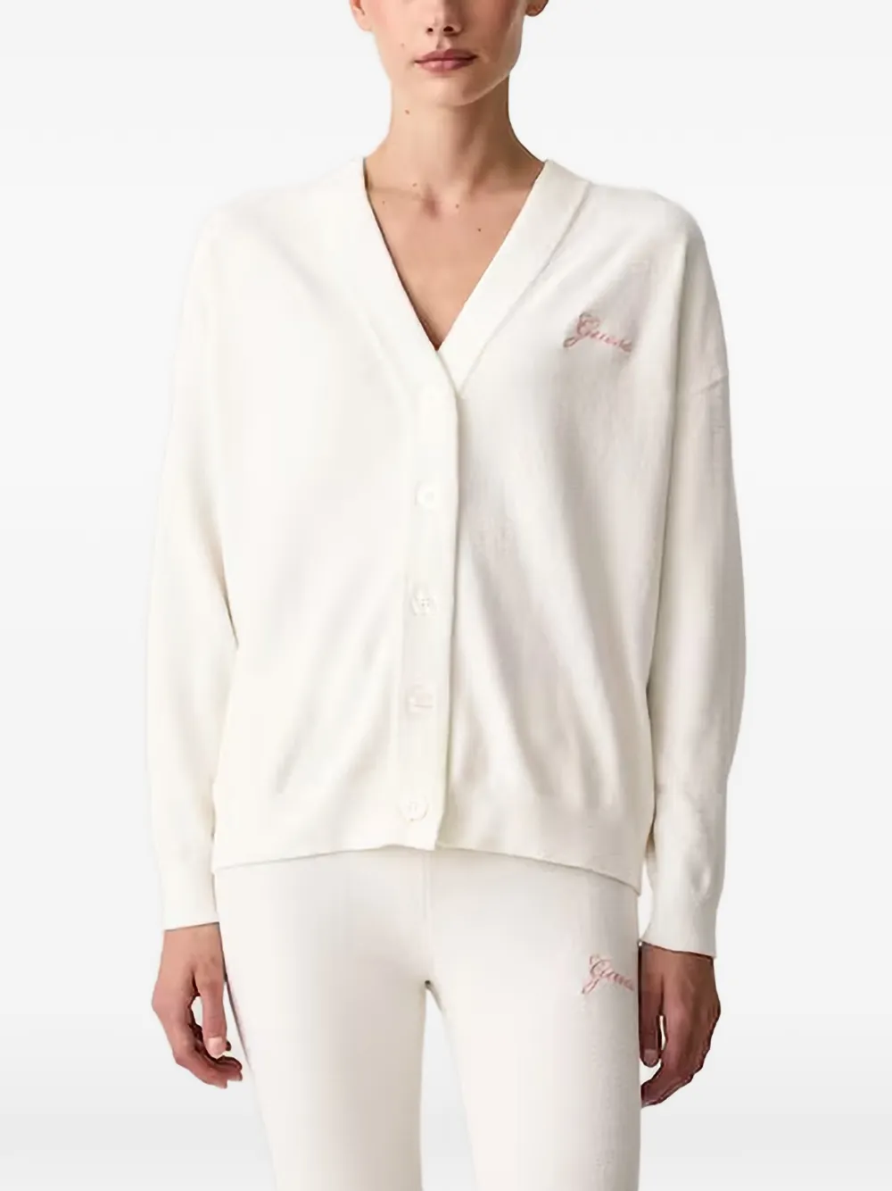 GUESS USA Aria logo-embroidered V-neck cardigan - Toni neutri