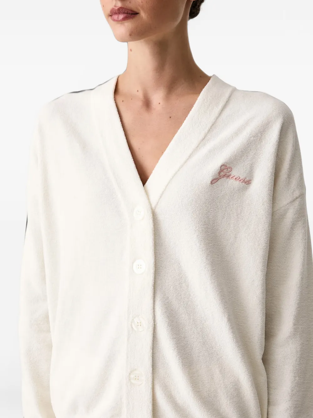 GUESS USA Aria vest met V-hals en geborduurd logo Wit