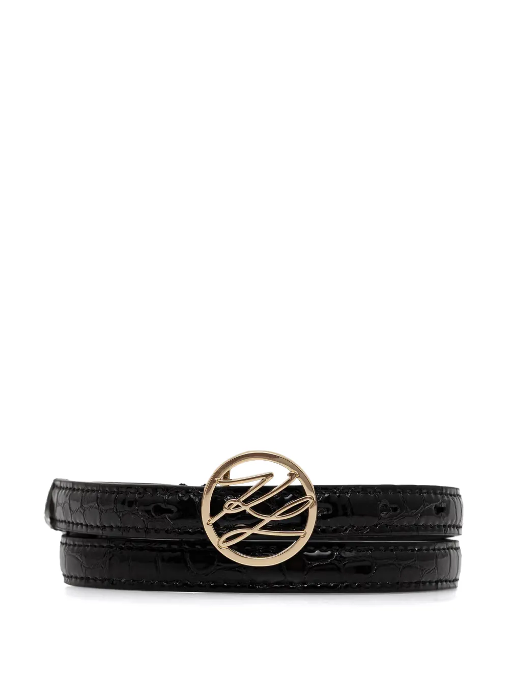 Karl Lagerfeld Croc-effect Monogram-plaque Belt In Black