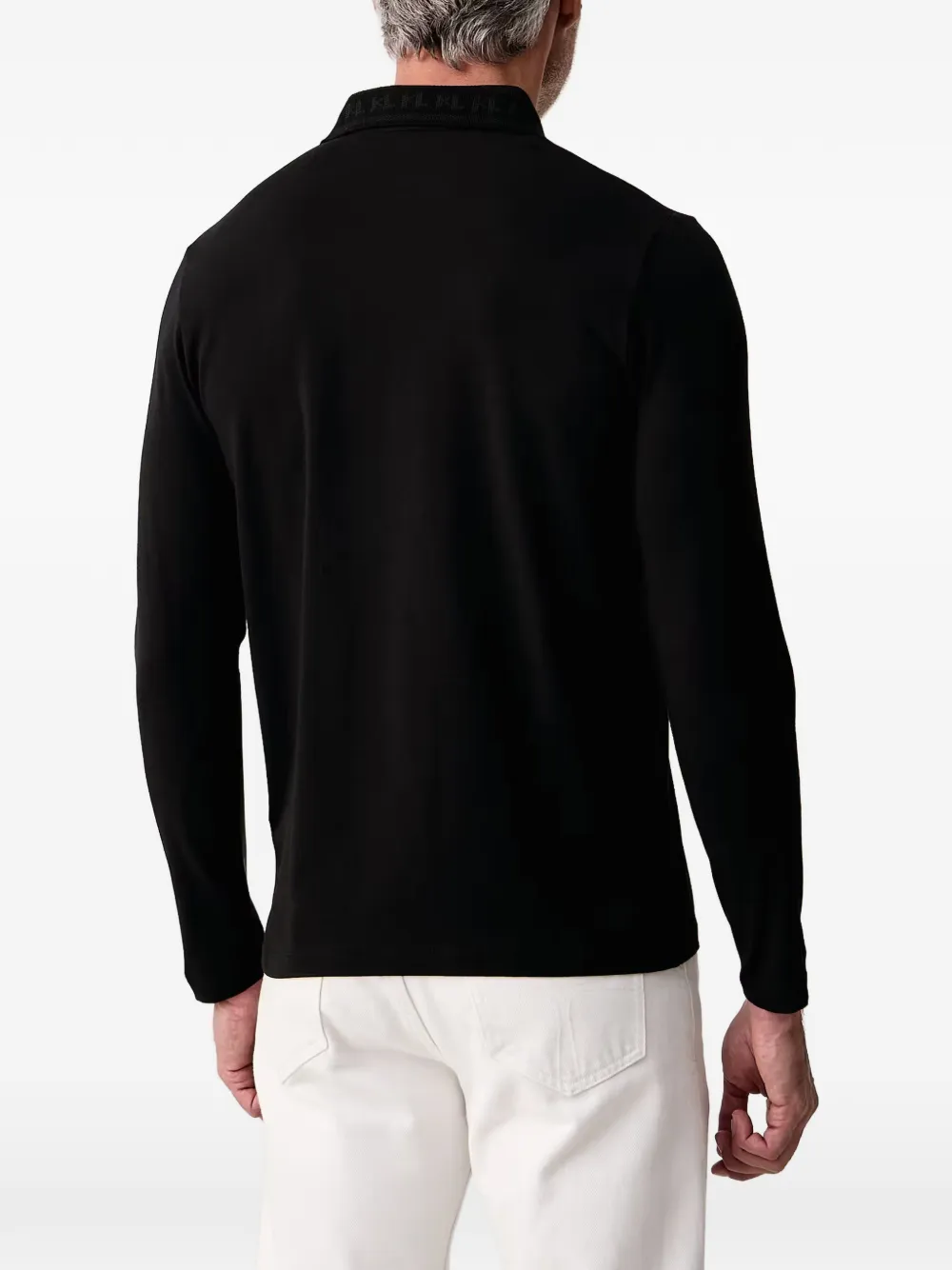 Karl Lagerfeld Poloshirt met lange mouwen en logo-intarsia Zwart
