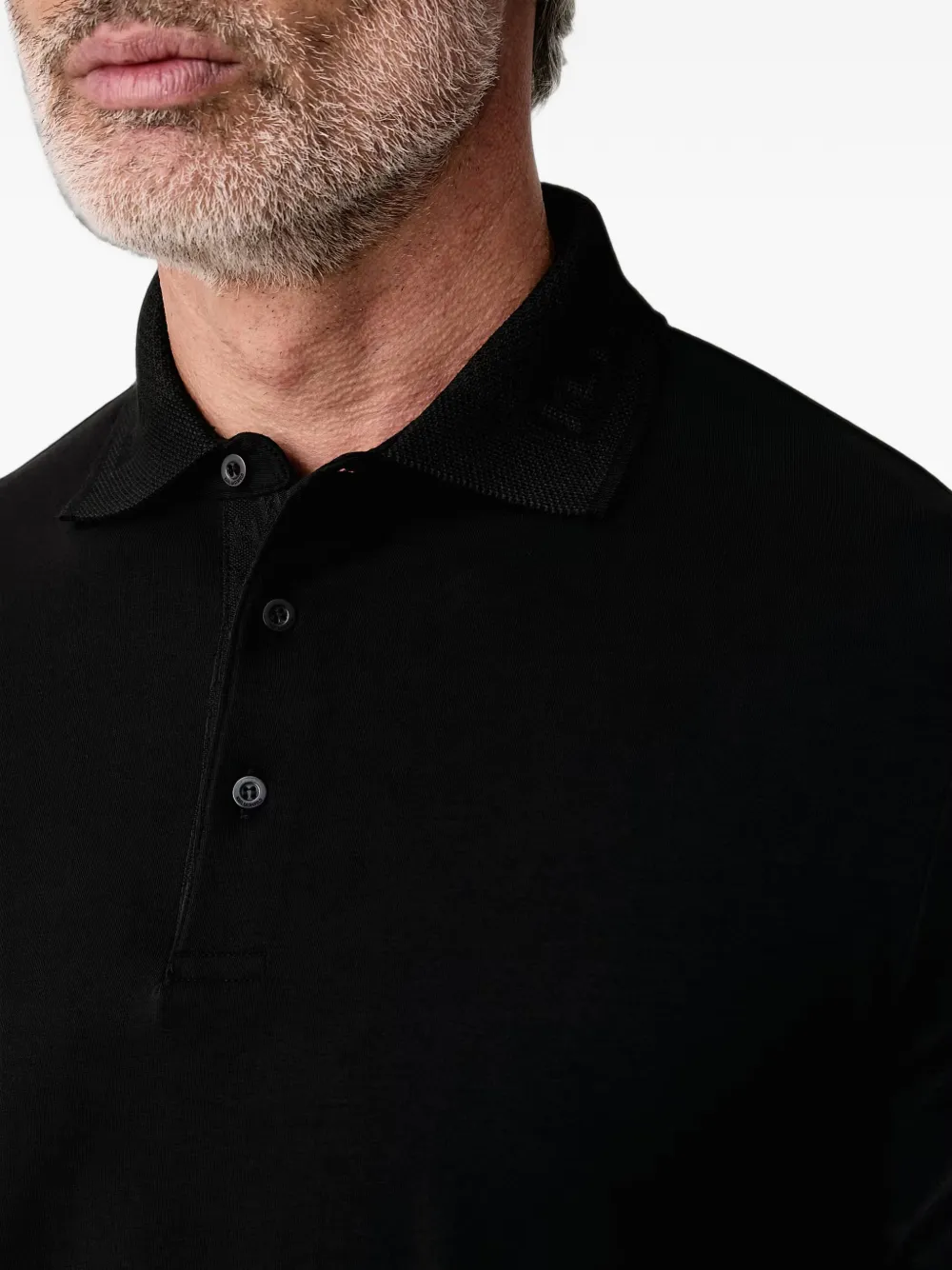 Karl Lagerfeld Poloshirt met lange mouwen en logo-intarsia Zwart