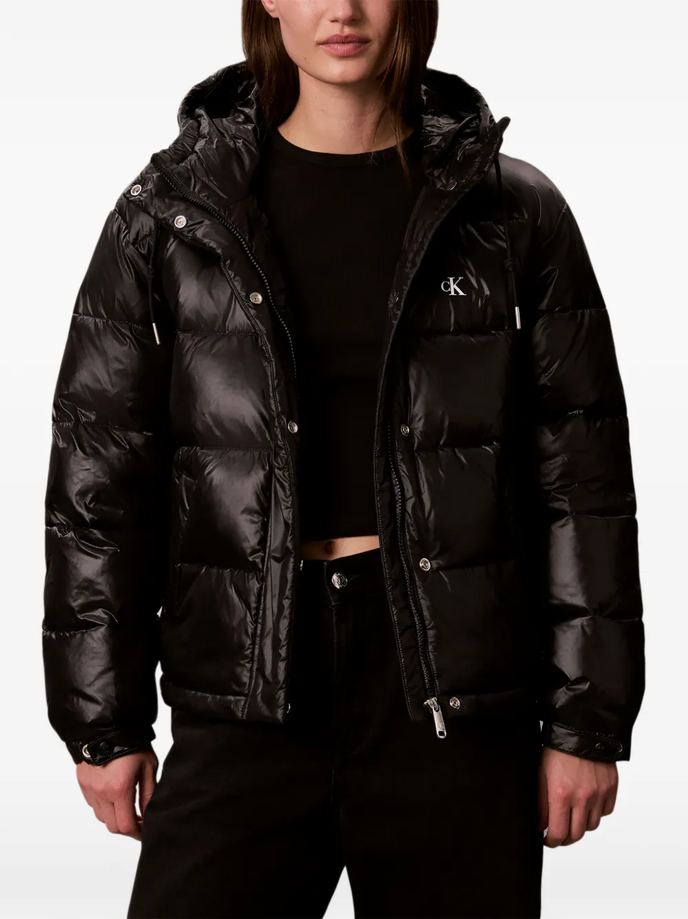 Calvin Klein hooded puffer jacket Zwart
