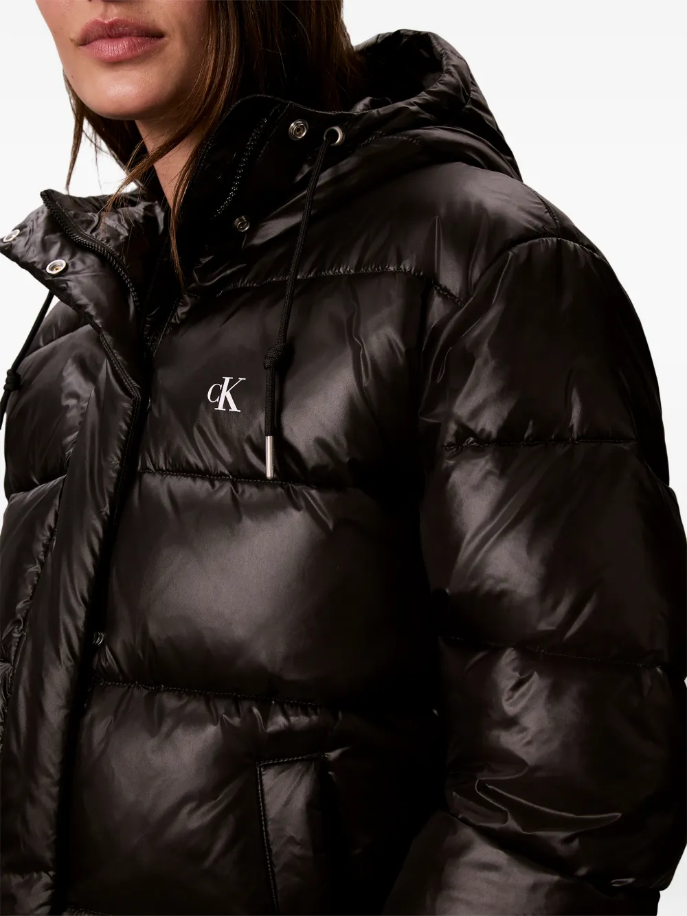 Calvin Klein hooded puffer jacket Zwart