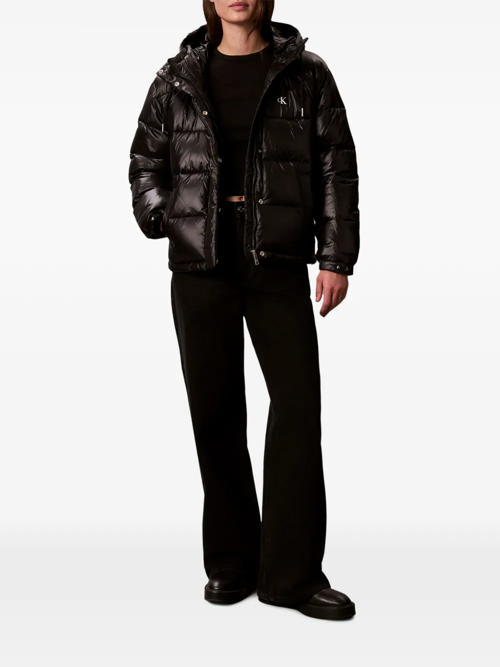 Calvin Klein hooded puffer jacket Zwart