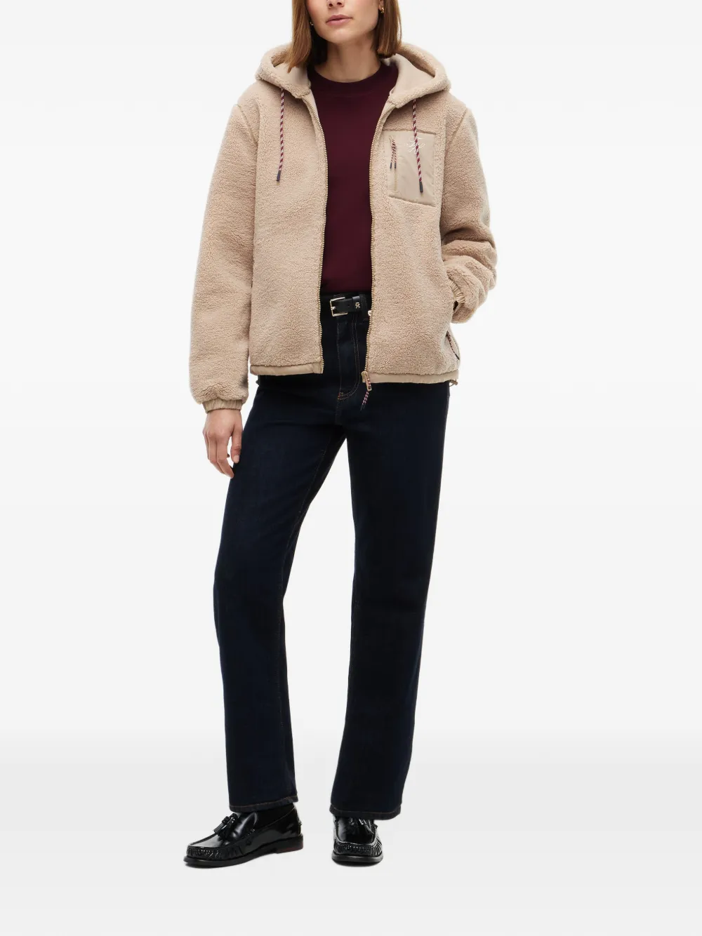 Tommy Hilfiger Teddy-fleece jack met capuchon Beige