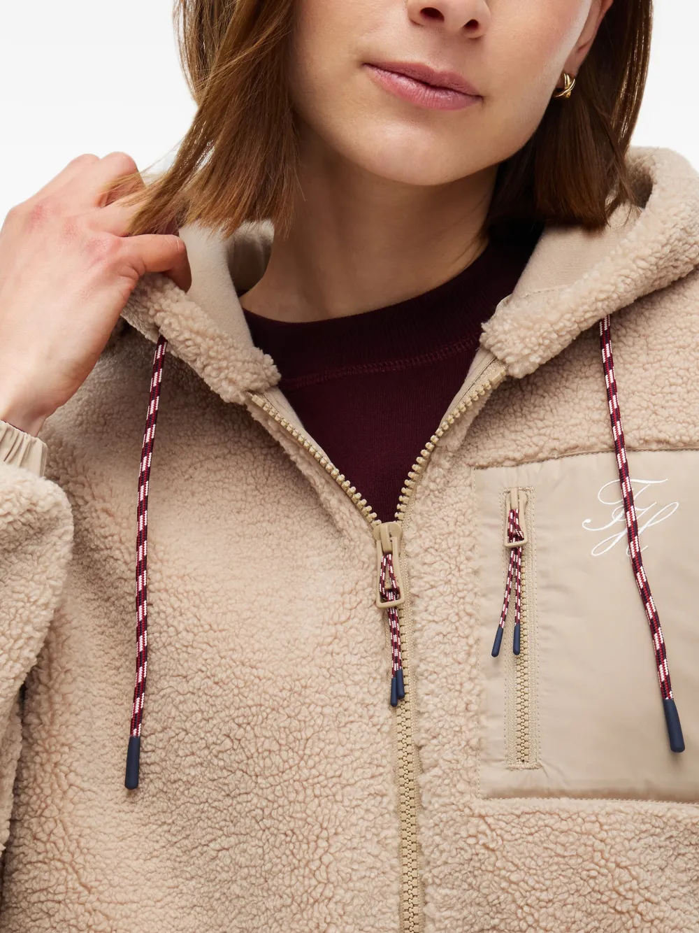Tommy Hilfiger Teddy-fleece jack met capuchon Beige