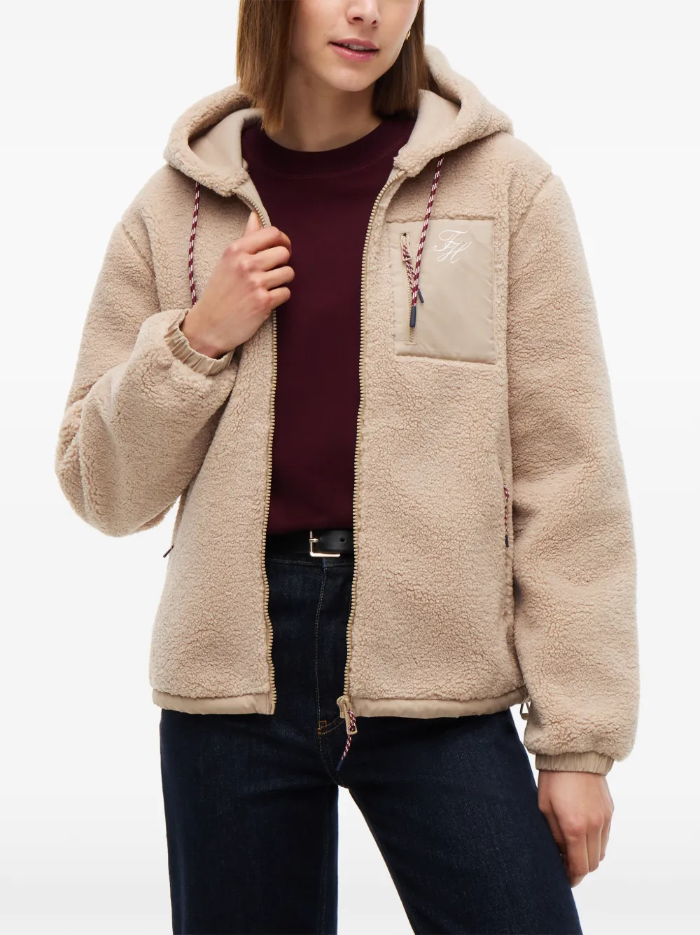 Tommy Hilfiger Teddy-fleece jack met capuchon Beige