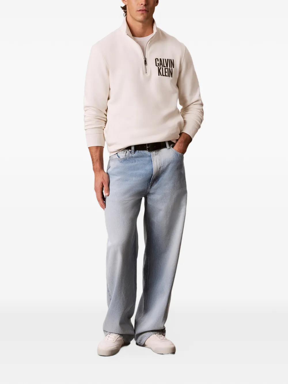 Calvin Klein Sweater met geborduurd logo Beige