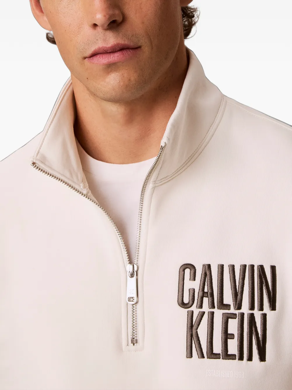Calvin Klein Sweater met geborduurd logo Beige