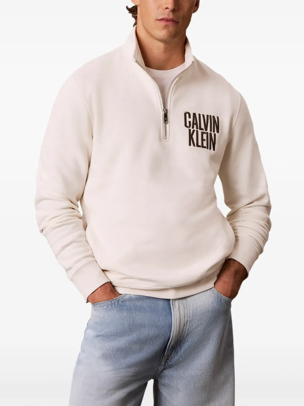 Calvin Klein Sweater met geborduurd logo Beige
