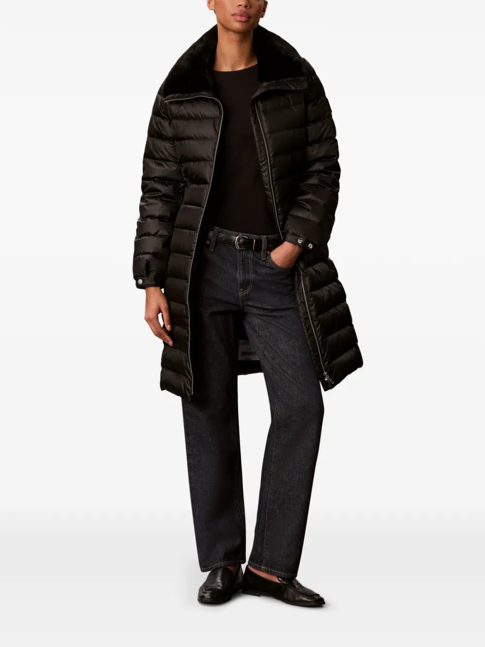 Calvin Klein Gewatteerd jack met kraag van imitatiebont Zwart