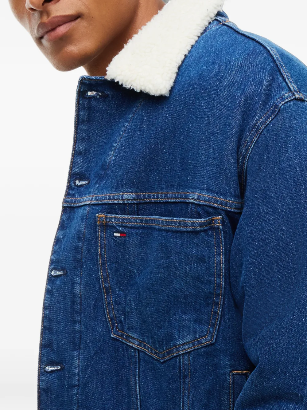 Tommy Hilfiger Denim jack met teddykraag Blauw