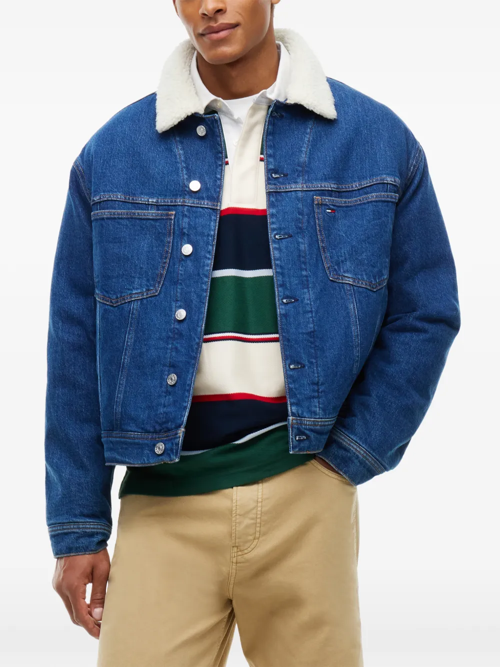 Tommy Hilfiger Denim jack met teddykraag Blauw