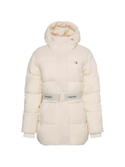 Calvin Klein belted hooded puffer jacket