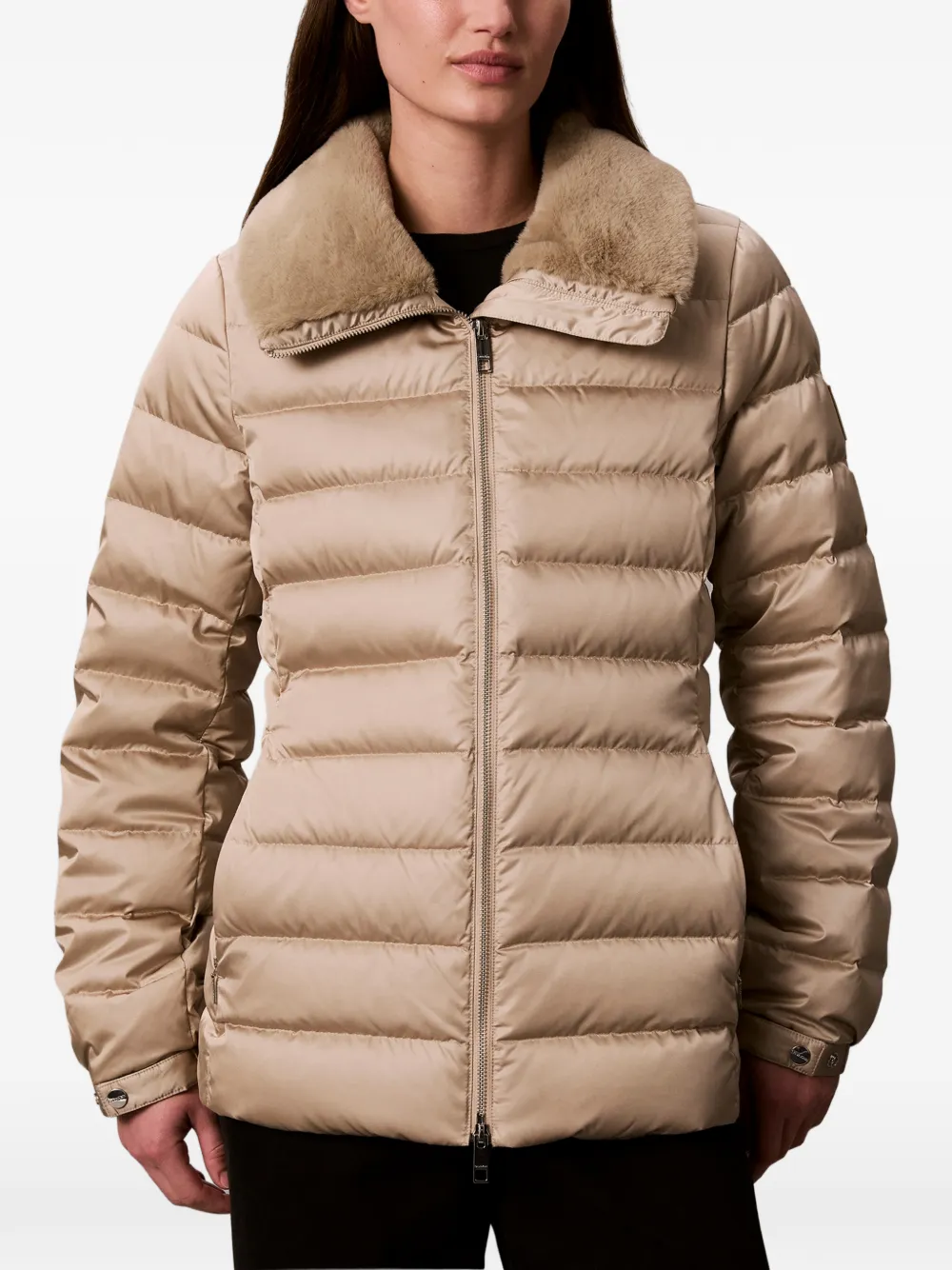 Calvin Klein Donsjack met kraag van imitatiebont Beige