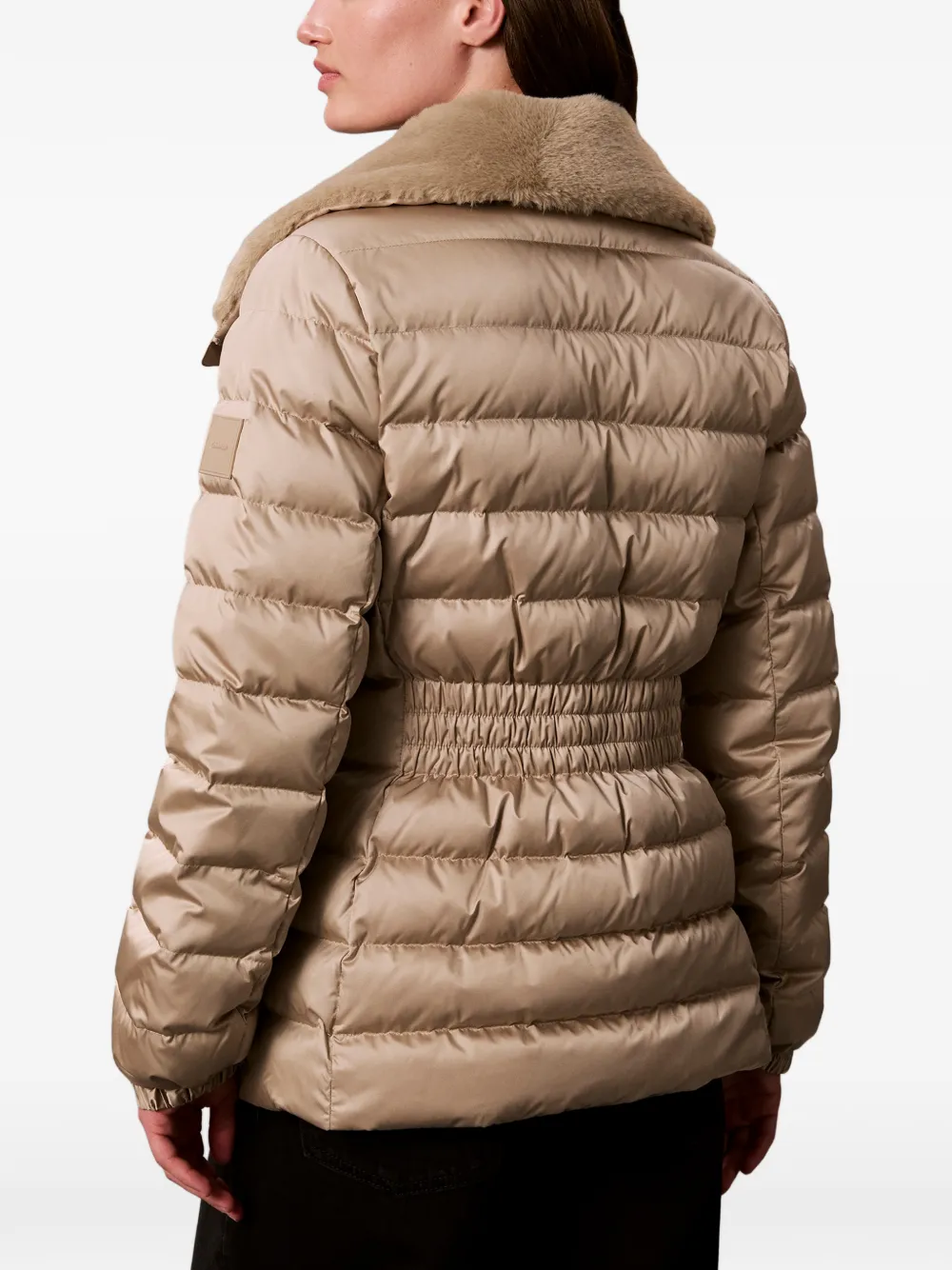 Calvin Klein Donsjack met kraag van imitatiebont Beige