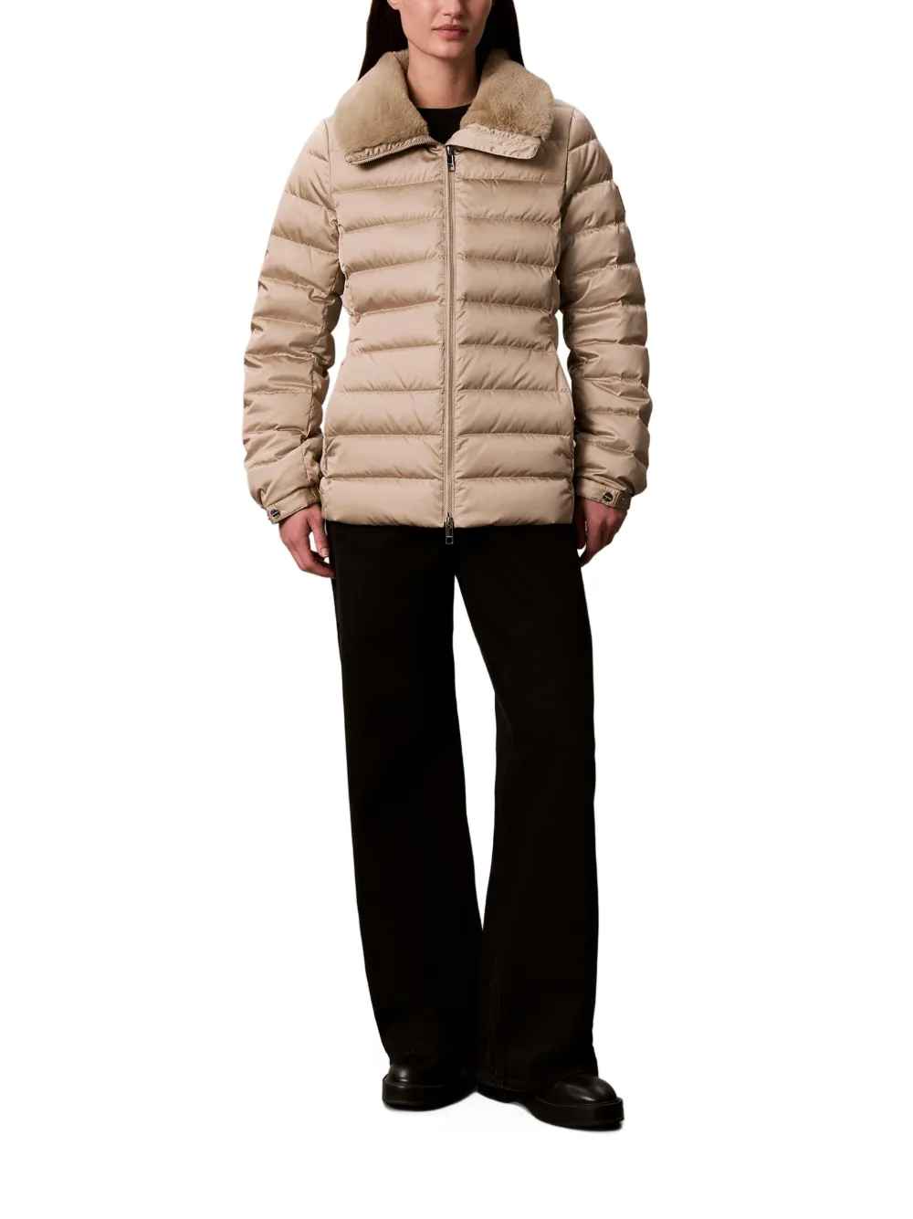 Calvin Klein Donsjack met kraag van imitatiebont Beige