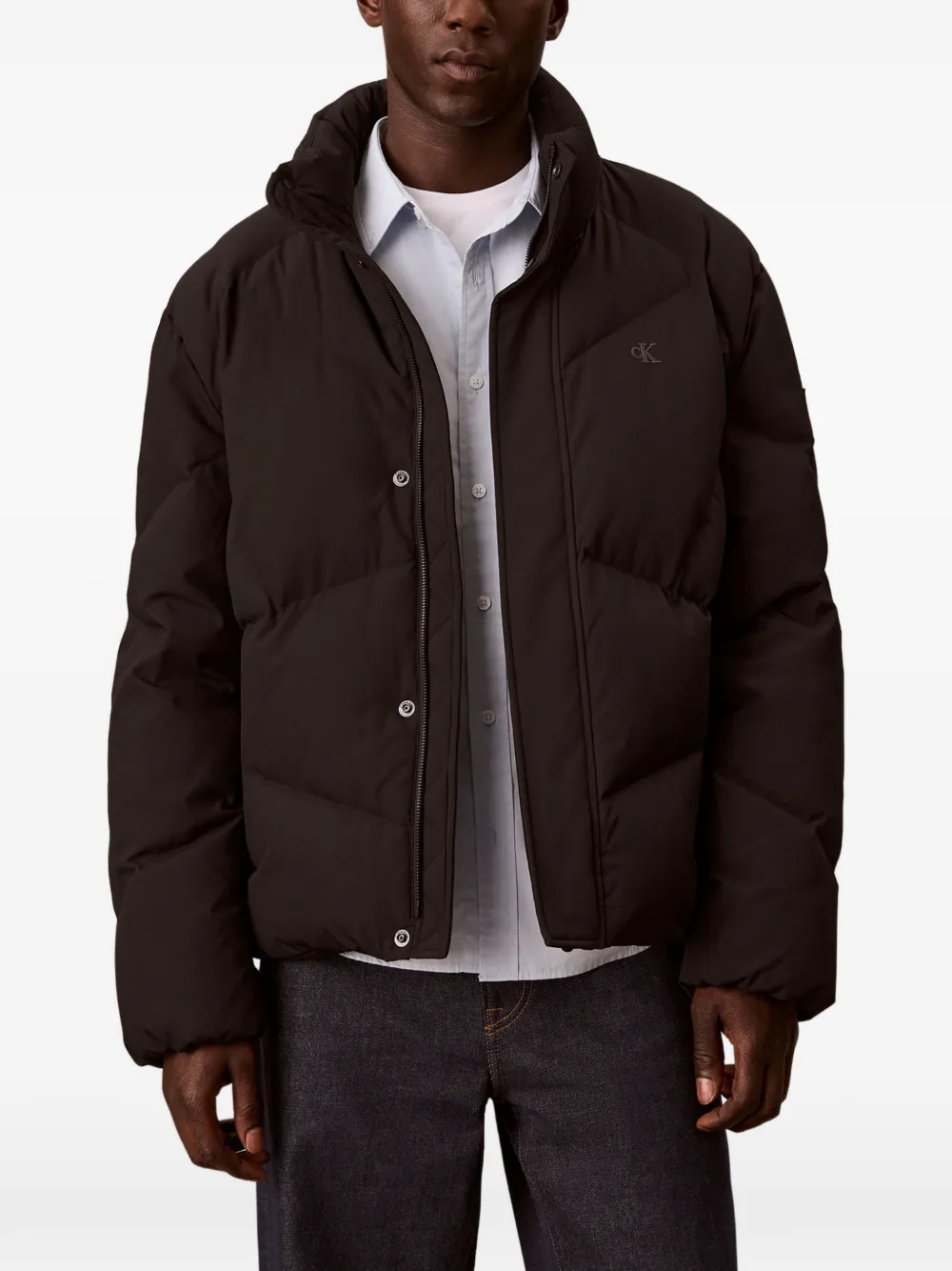 Calvin Klein Gewatteerd donsjack met geborduurd logo Zwart