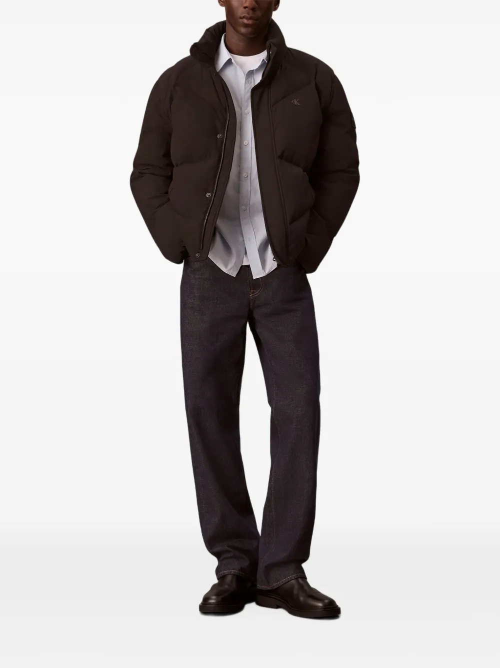Calvin Klein Gewatteerd donsjack met geborduurd logo Zwart
