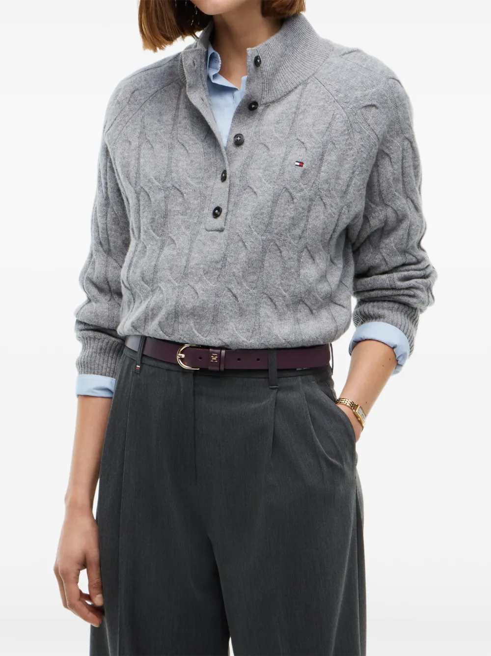 Tommy Hilfiger Kabelgebreide trui met knopen Grijs