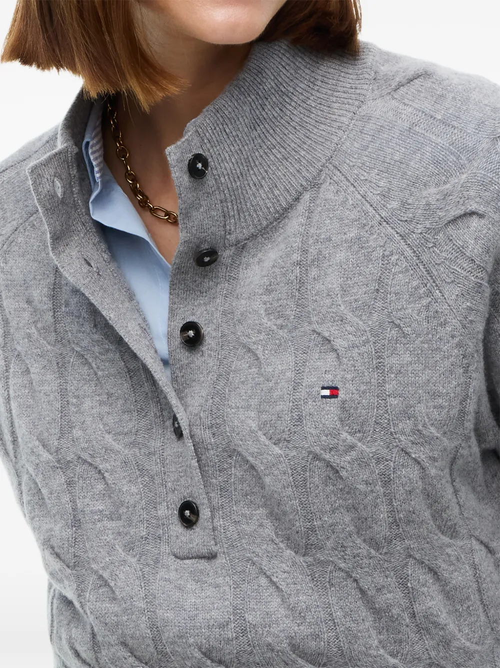Tommy Hilfiger Kabelgebreide trui met knopen Grijs