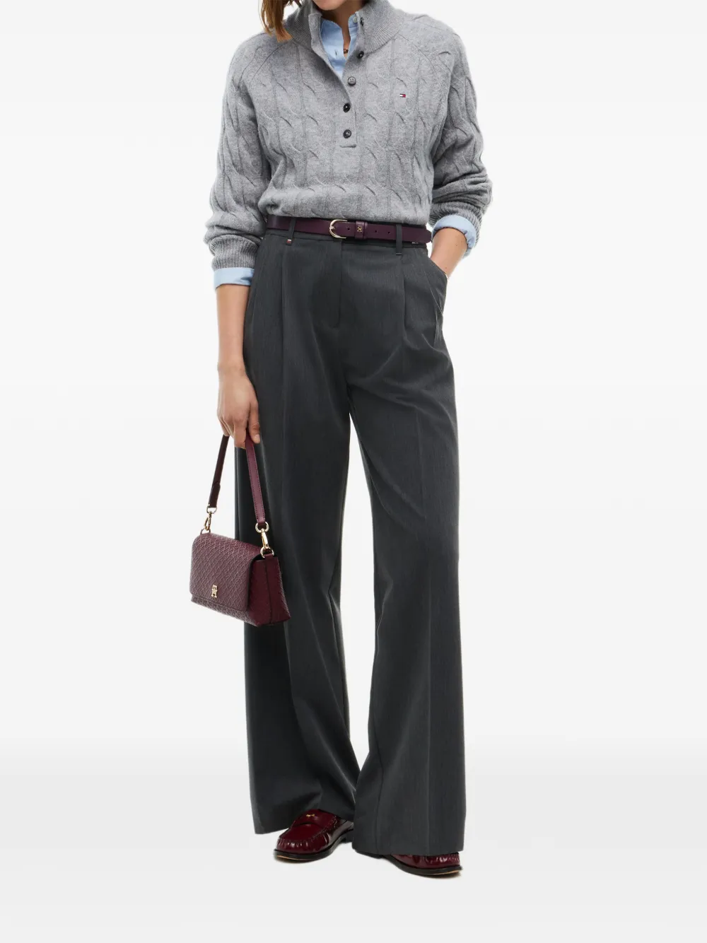 Tommy Hilfiger Kabelgebreide trui met knopen Grijs