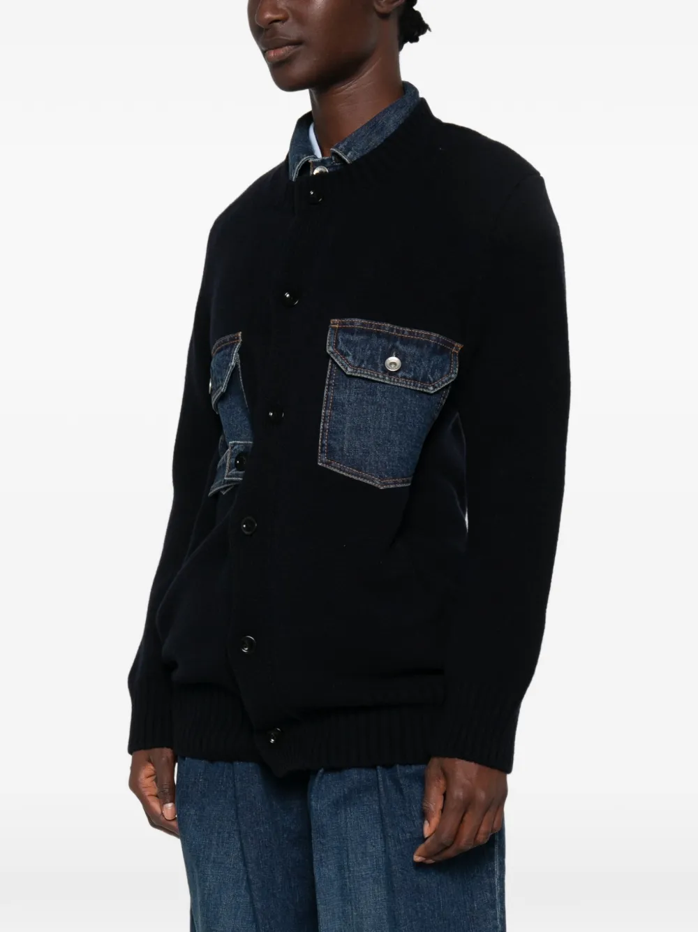 sacai Jack met denim vlakken en knopen Blauw