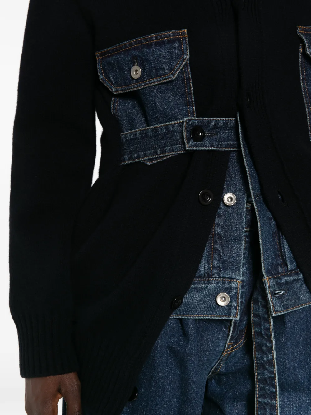 sacai Jack met denim vlakken en knopen Blauw