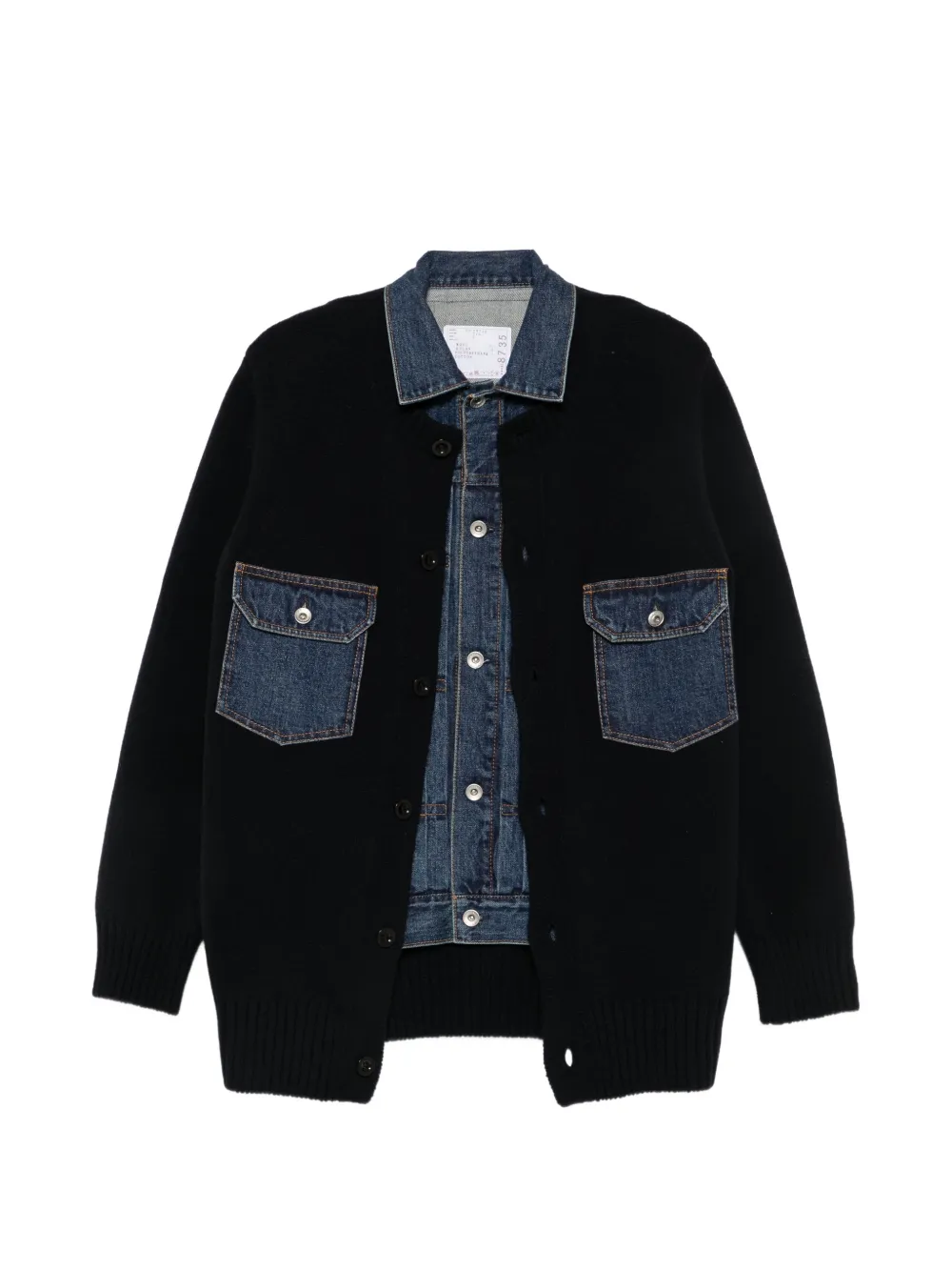 sacai denim-panelled button-up jacket - Bleu
