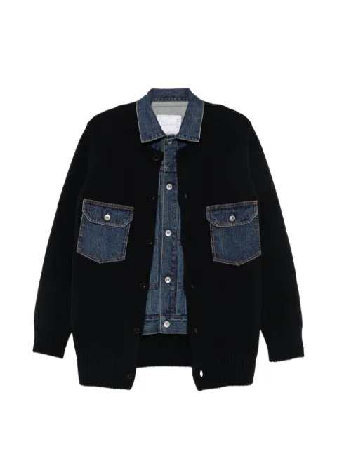 sacai denim-panelled button-up jacket