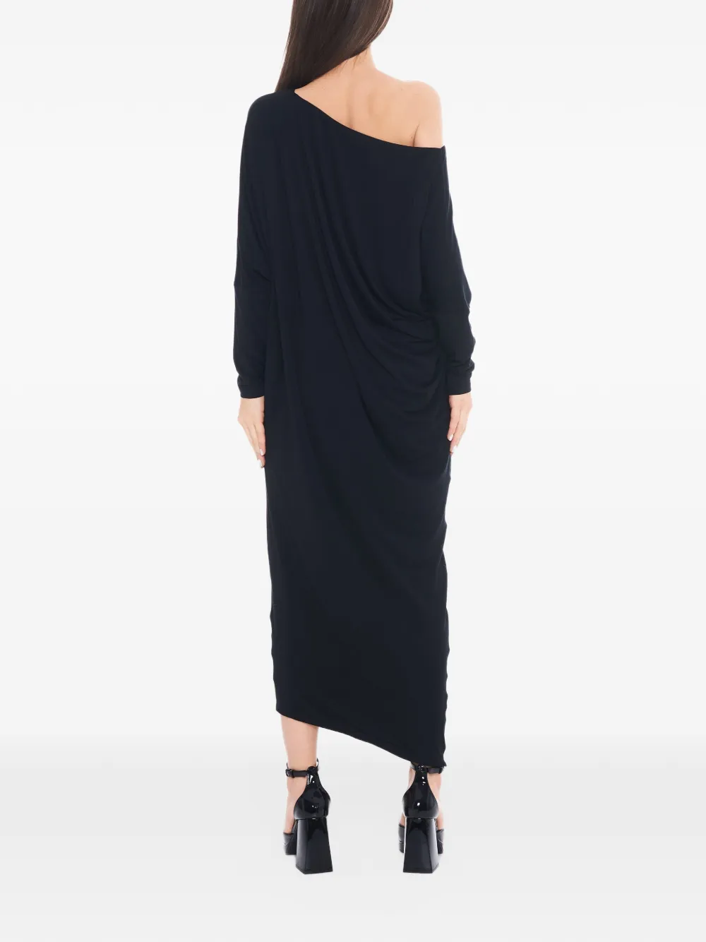 Tessitura Drapping asymmetric maxi dress Zwart