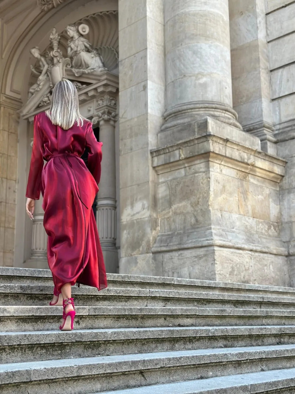 Tessitura Dune mandarin-collar maxi dress Rood