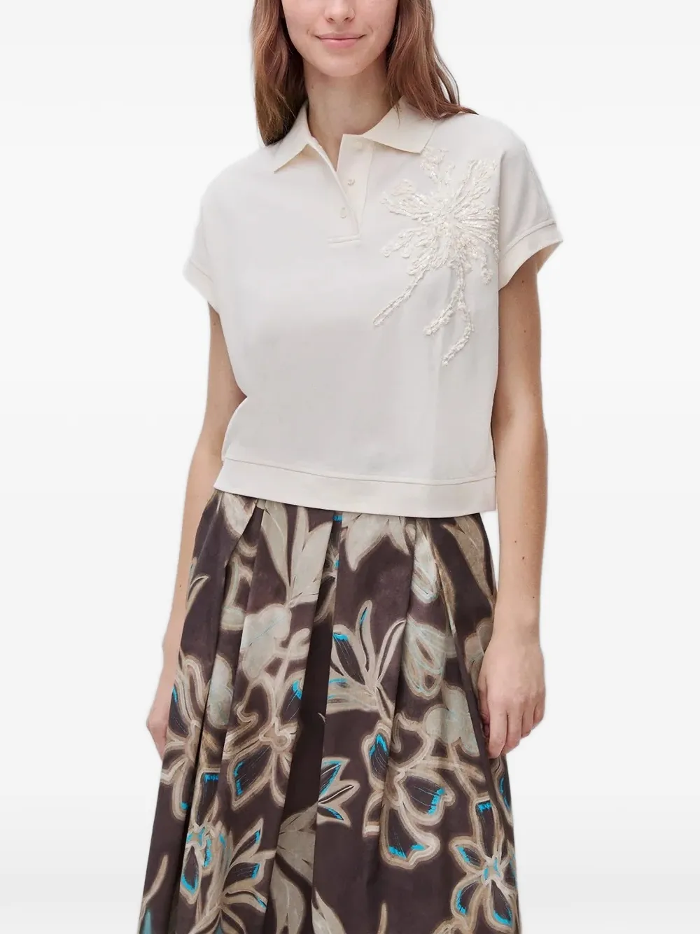 Benetton floral-embroidered polo shirt