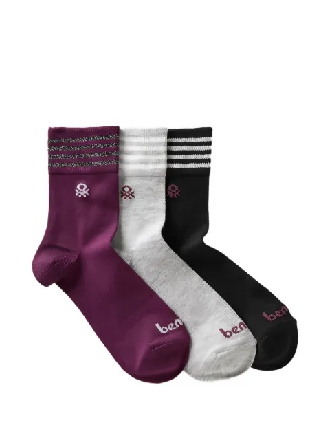 Benetton set de calcetines con logo bordado y ribete de rayas (set de 3)