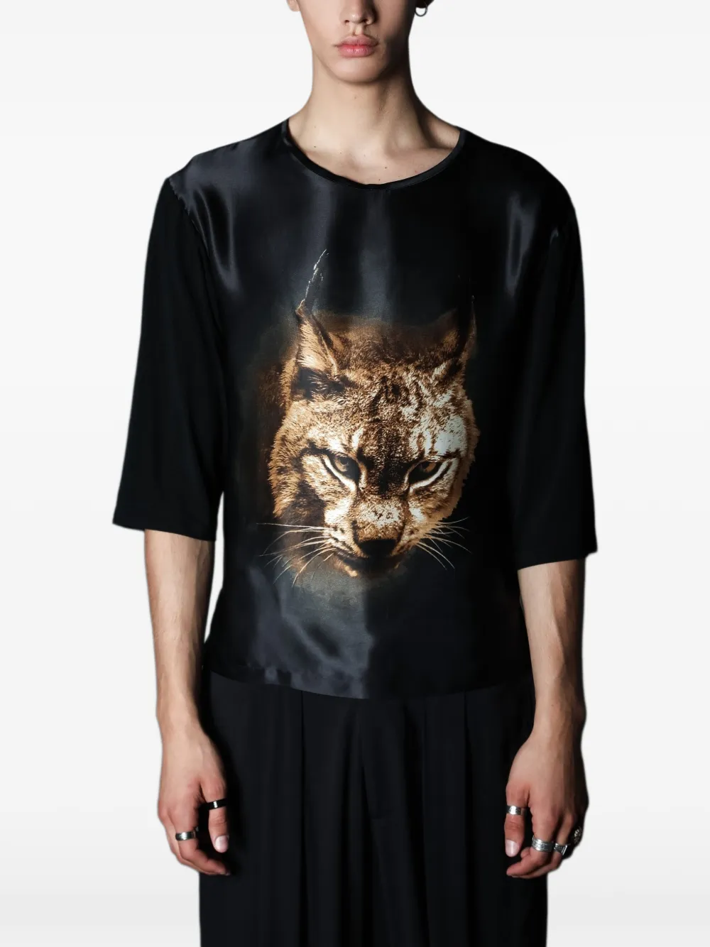Tessitura Body Couture Whatever animal-print silk-front T-shirt