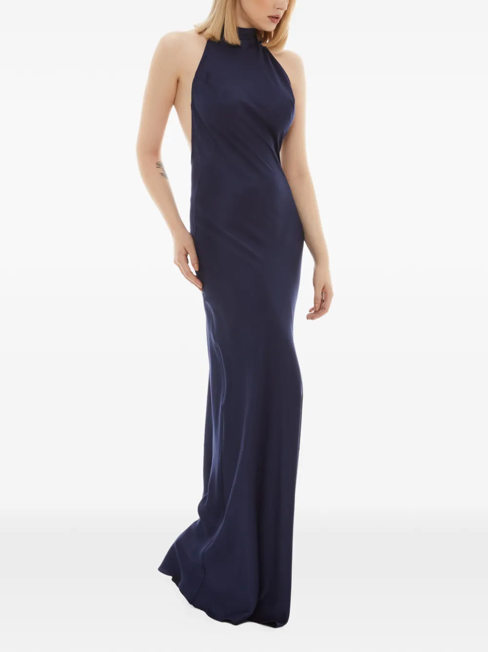 Tessitura halterneck backless-flared maxi dress Blauw