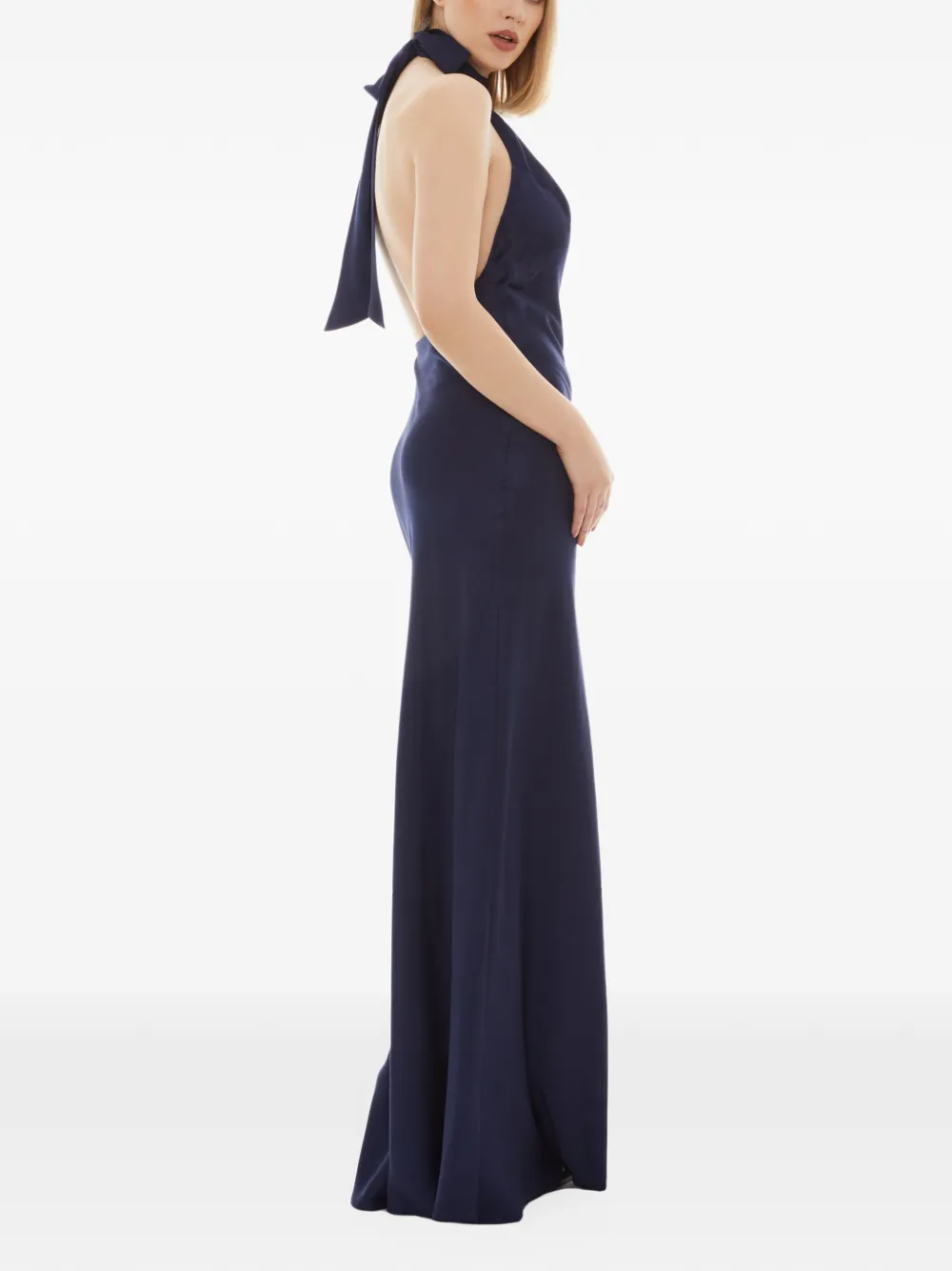 Tessitura halterneck backless-flared maxi dress Blauw
