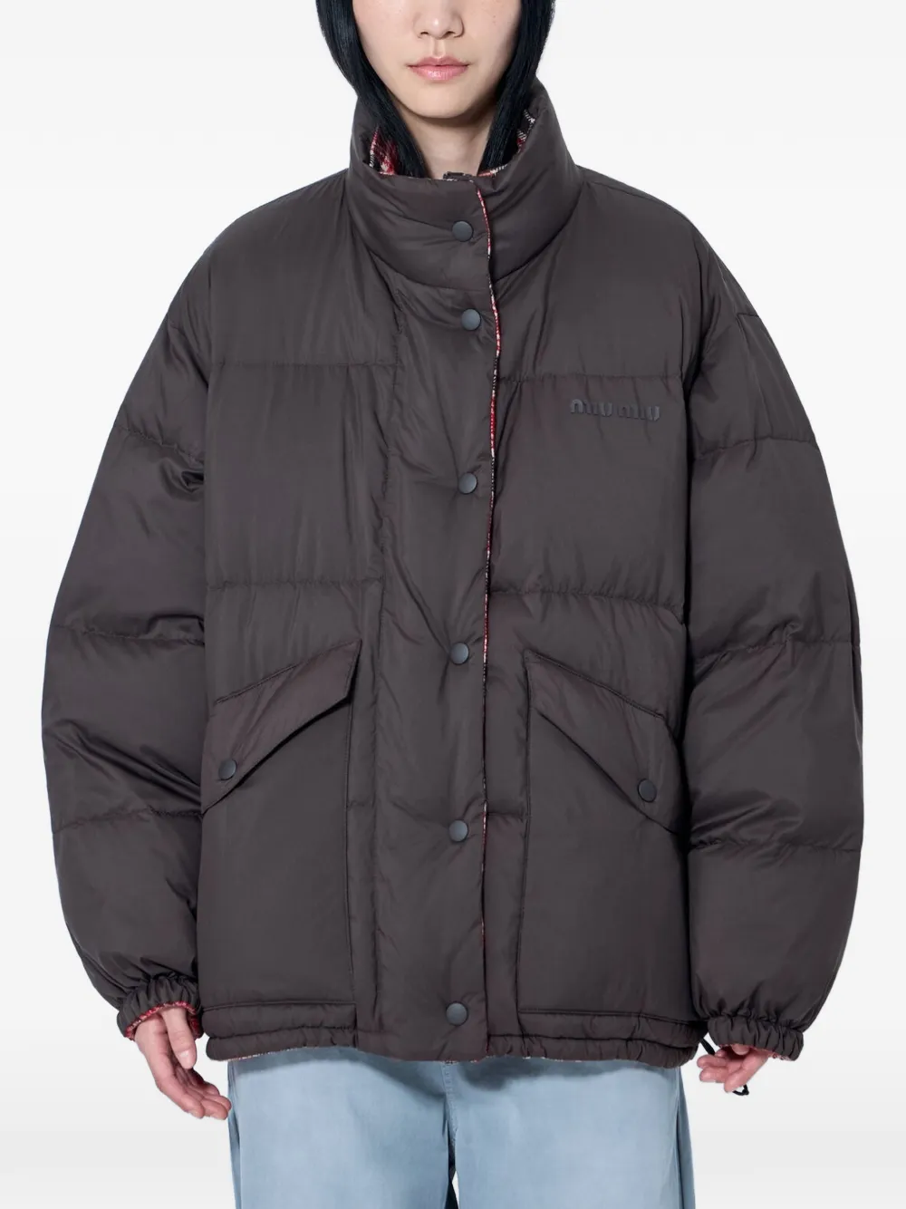 Miu Miu technical pongé reversible down jacket - Marrone