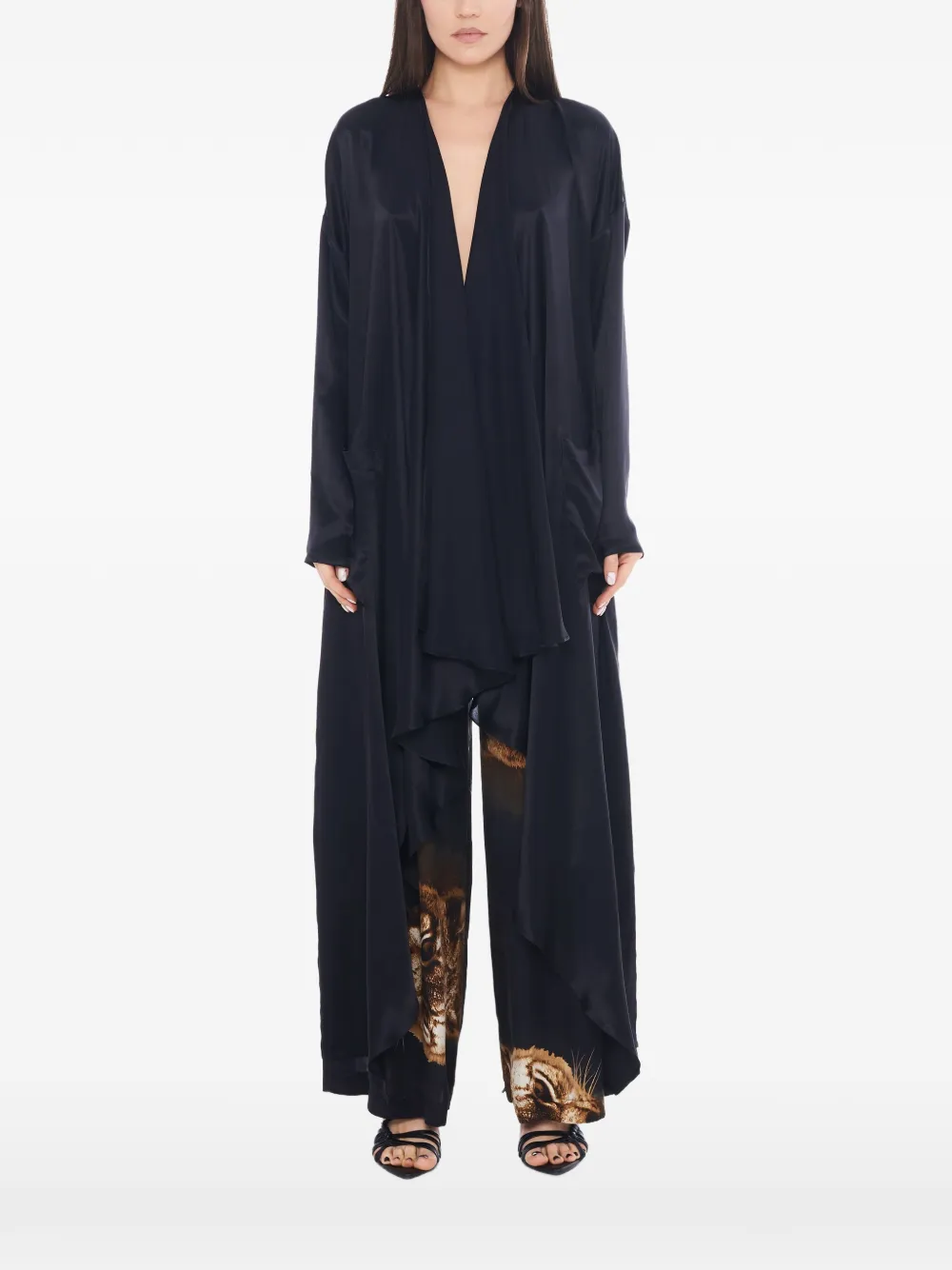 Tessitura asymmetric oversized-silk coat