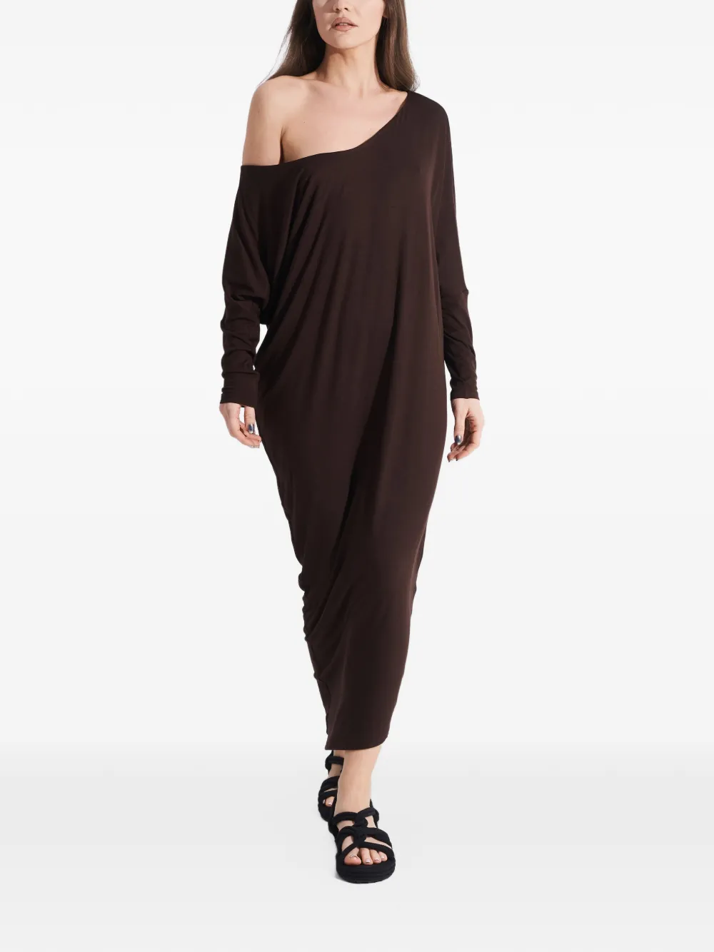 Tessitura draped-asymmetric maxi dress Bruin