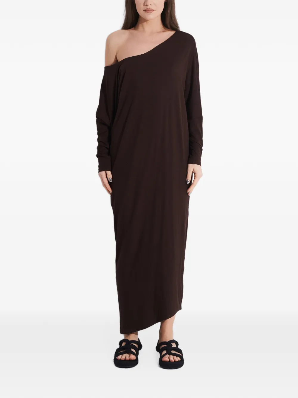 Tessitura draped-asymmetric maxi dress Bruin