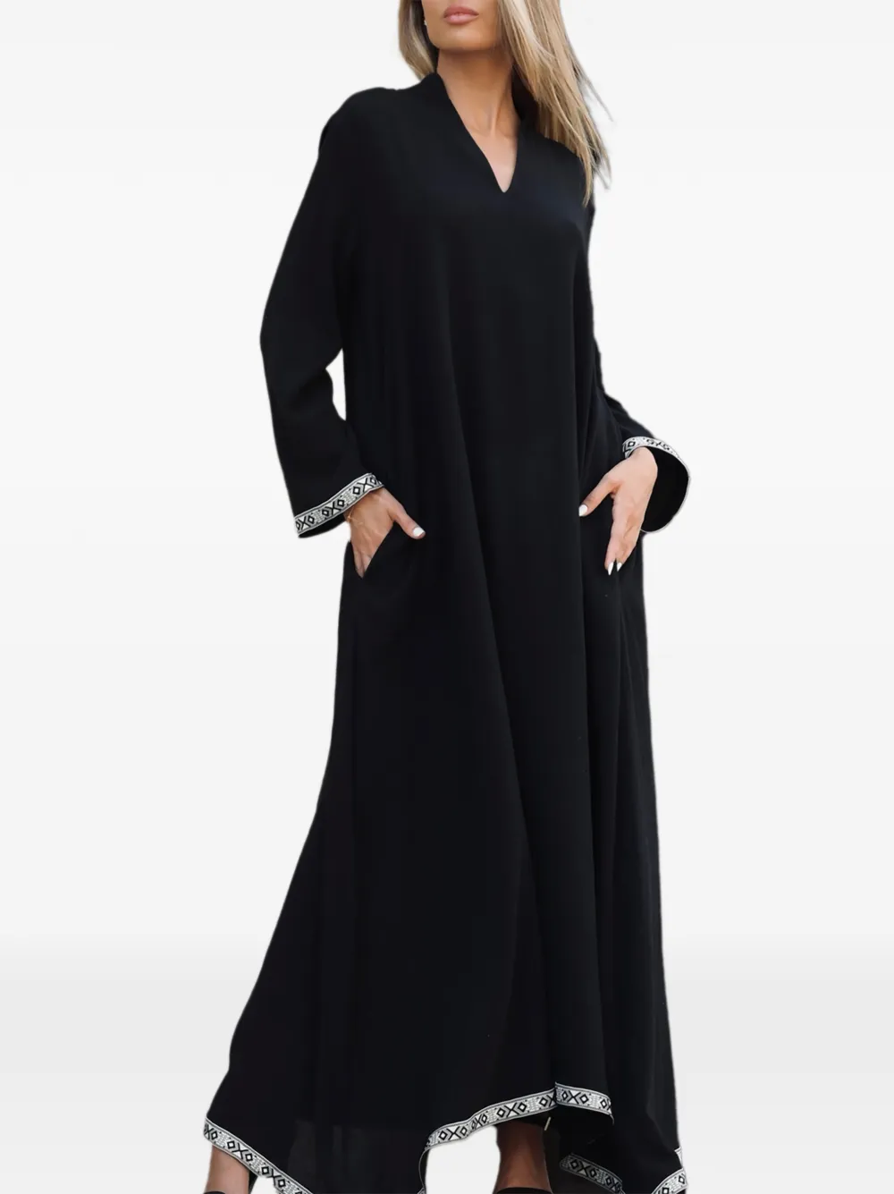 Tessitura Dune embroidered-motif oversized maxi dress Zwart