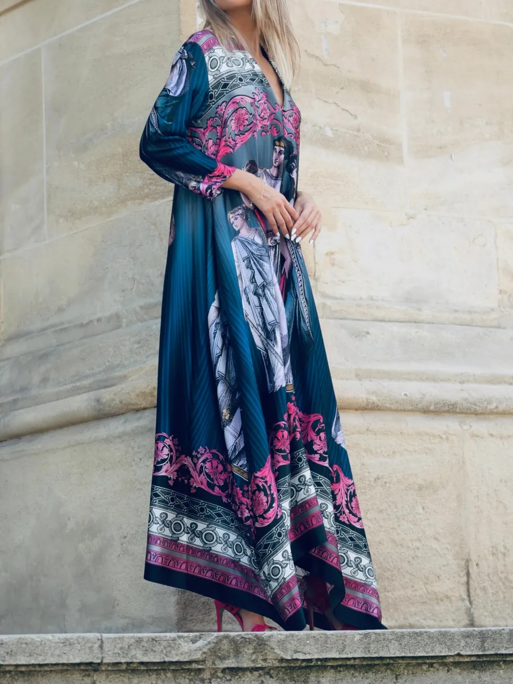 Tessitura Dune grapic maxi dress Roze