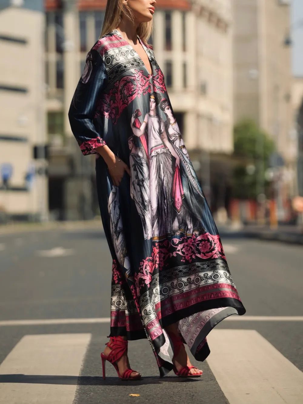 Tessitura Dune grapic maxi dress Roze
