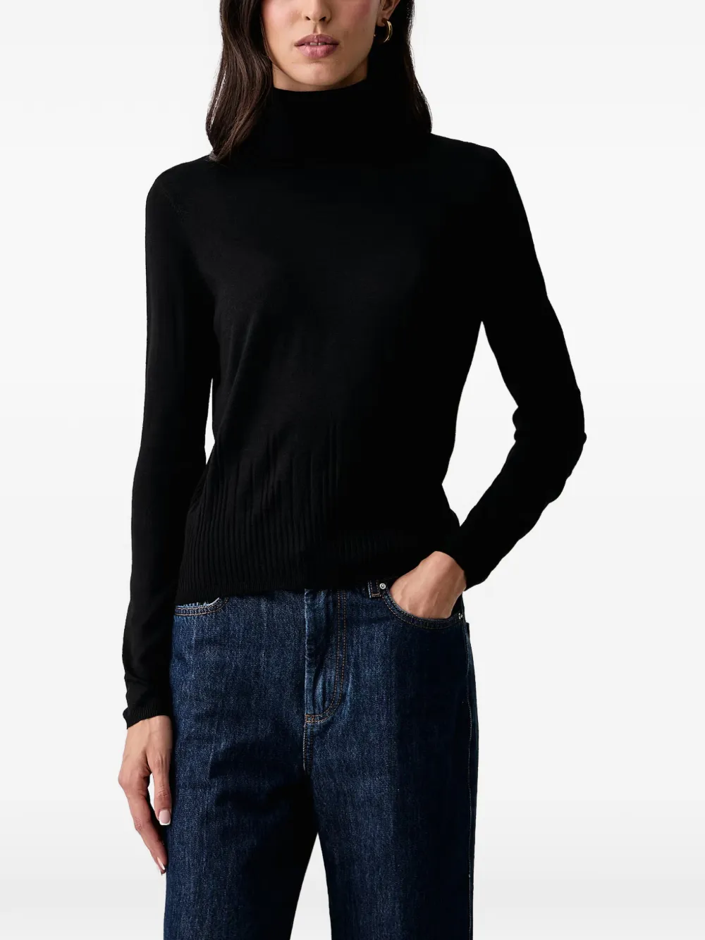 TWINSET roll-neck ribbed-trim sweater - Nero
