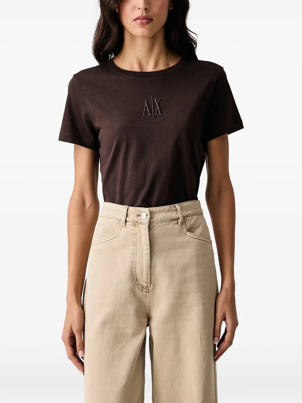 Armani Exchange logo-embroidered T-shirt - Marrone